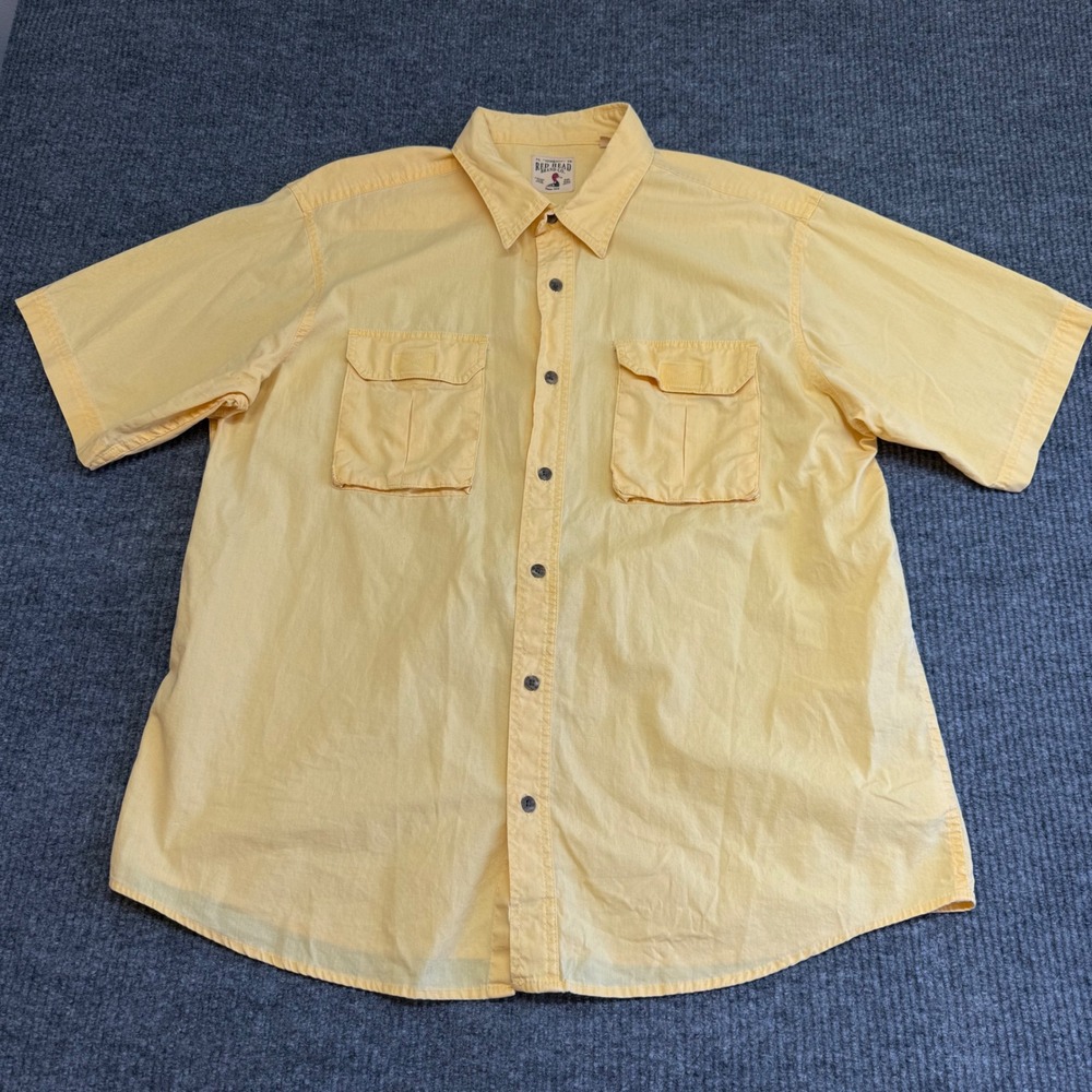 RedHead Yellow Button Down Shirt Short Sleeve 2XL Dual Pocket Cotton